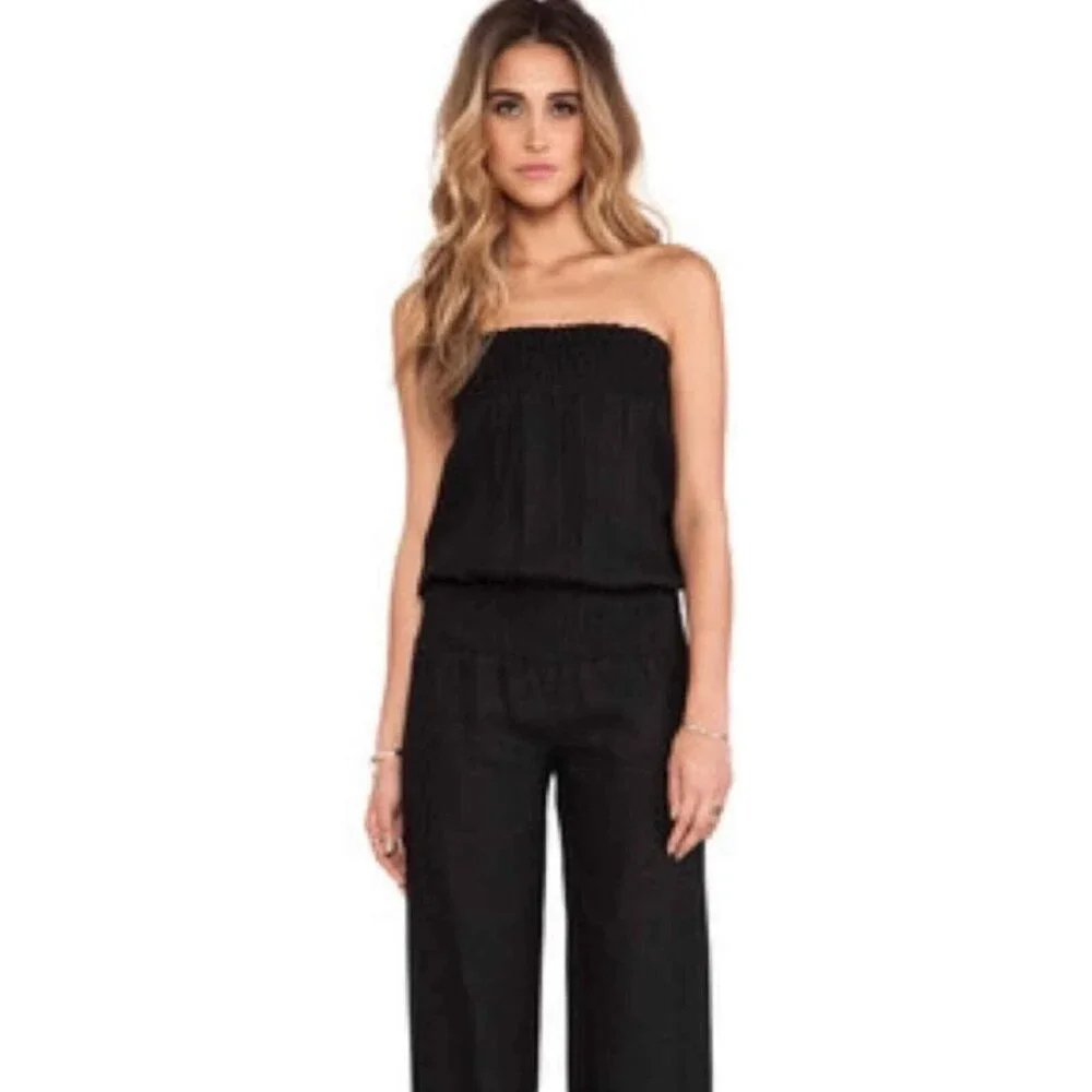 YOUNG FABULOUS & BROKE Black Linen Strapless Jumpsuit Small - Picture 2 of 6
